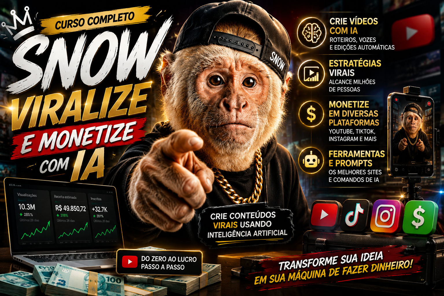 Método Macaco Snow — curso completo de vídeos virais com inteligência artificial